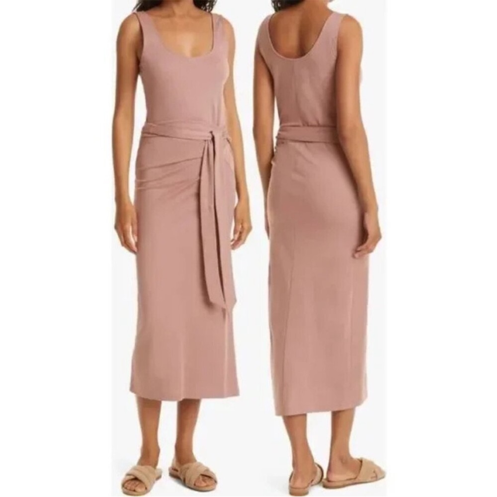 Vince Dusty Rose Sleeveless Tie-Waist Midi Dress